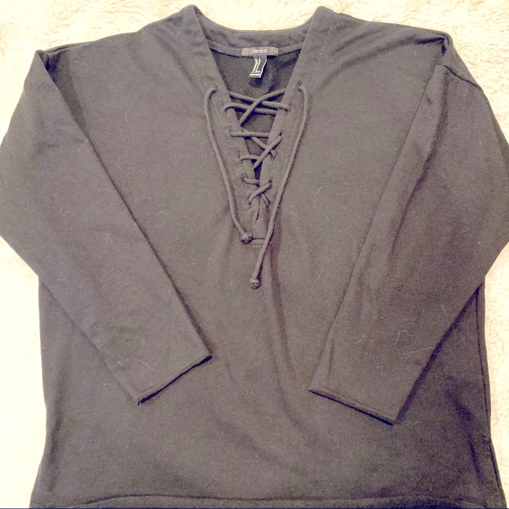 Forever 21 Lace up Jersey Sweater - Black 🖤